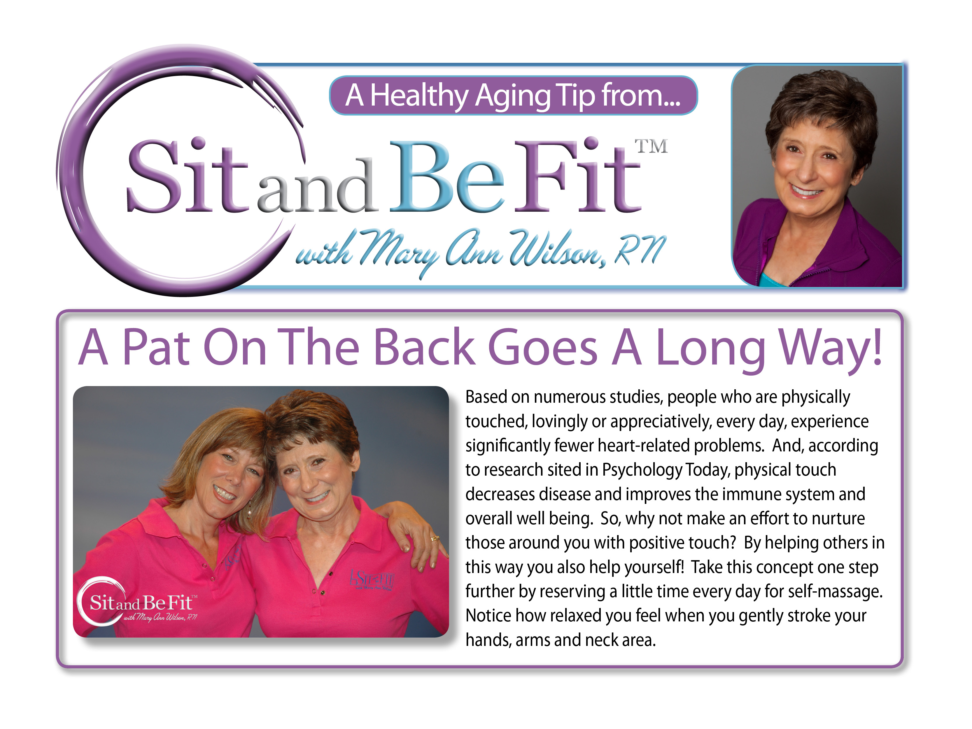 Sit and Be Fit host, Mary Ann Wilson RN, shares tips about healthy aging.